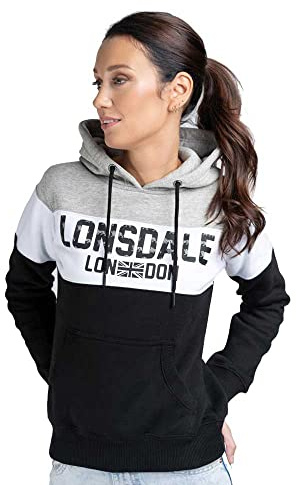Lonsdale Damen Sleeve Hooded Sweatshirt, Black, White, Marl Grey, S EU
