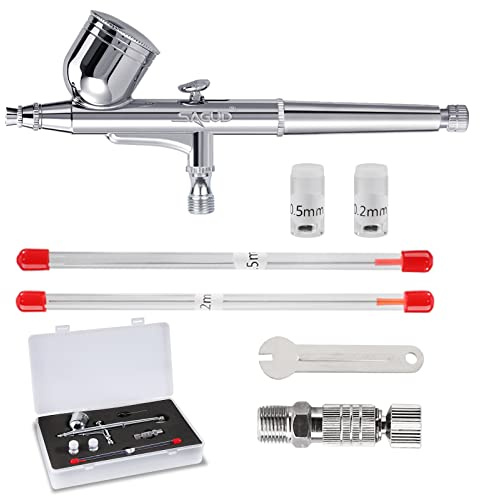 SAGUD Airbrush Pen 0.3mm Dual-Action Air Brush Gun with Extra 0.2 mm & 0.5 mm Nozzles Needles Air Caps and Quick Release Disconnect Coupler SD-130S