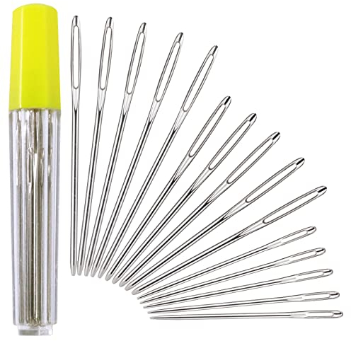 Redamancy Stopfnadeln, 15 Stück Sticknadeln, 3 Größen Nadeln mit Großem Öhr, Großäugige Stumpfe Nadeln, 5,1cm, 6,1cm, 6,9cm, Große Nähen Nadel für Wolle, Hand Nähen Leder Handwerk