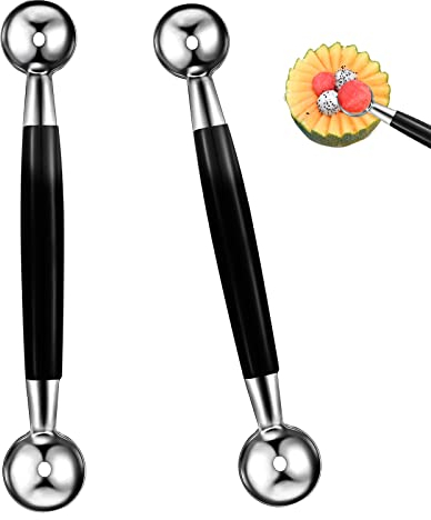 2 PCS Double Sided Melon Baller, Round Melon Balls Fruit Baller Scoop Melon Baller Scoop Stainless Steel Melon Baller Melon Scoop Double Scoop Ice Cream Cone Double Dessert Scoop for Fruit Ice Cream