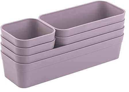 Engelland - Schubladen-Organizer Set, 6-teilig, Farbe: Flieder-Lila, universell verstellbar, Aufbewahrungs-Box, Einteiler, Trenn-System, Utensilien, Stauraum, Wohn-Badezimmer, Kunststoff, BPA-frei