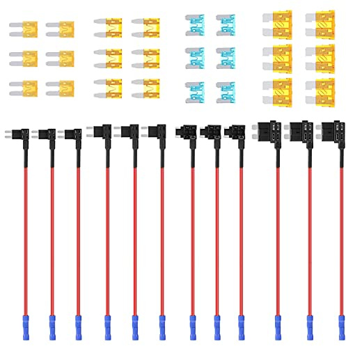 WUIOWPPIC 36pcs Car Fuse Tap Set, 4 Types 12V Piggy Back Fuses | Mini Adding a Circuit Adapter Fuse Kit Fuse Holder Mini Low Profile Tap Adapter for Cars Boats Trucks