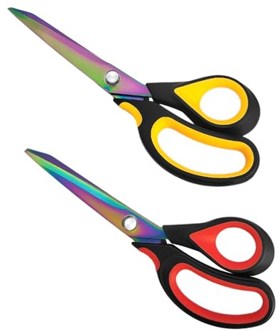 SHUNCHG 2 Piezas Tijeras de Costura Tela con Revestimiento de Titanio, Lamas Polivalentes y Cómodos Mangos Suaves,Tijeras Afiladas para el Hogar Ideales para Cortar Tela, Cuero 23.5CM