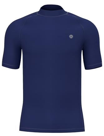 Mens UPF 50+ Rash Vest Rashguards Short Sleeve UV Surfing Shirt Beach Swim T-Shirt Water Sport Wet Top Active Base Layer Snorkeling Diving Sports Breathable Quickdrying Stretchy Dark Blue S