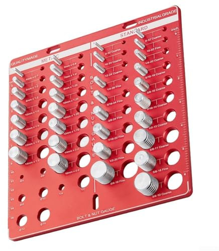 Getdoublerich Jauge de filetage en aluminium à 34 trous – Écrou / boulon métrique et impérial pour un dimensionnement précis des vis (outil de mesure professionnel)
