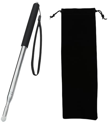 Puntatore Telescopico, Allungabile Fino a 120 cm, Puntatore Didattico con Testa in Feltro, con Cordino e Borsa Organizer Nero, Penna a Strumento, Didattico Penna, Bastone di Puntamento in Acciaio Inox