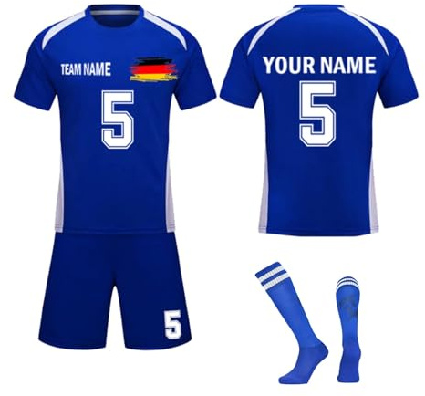Generisch Fussball Jersey Trainingsanzug für Junge Herren, Personalisiertes Trikot für Erwachsene Fussball Jersey mit Namen Nummer Logo (DE/NL/SE/PL, Alter, Einheitsgröße, Regular, C3)