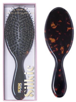 Silkie Acetate Resin Ultimate Smoothing Boar Bristle Brush Shine Detangling Straightening Gloss Natural Wigs Hair Extensions Slick Polish Curly Fine Straight Thick All Hair Frizz (Caviar)
