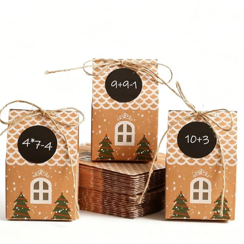 HERZWILD Lot de 50 calendriers de l'Avent à remplir, maisons à suspendre ou à poser avec autocollants de chiffres, calendrier de Noël, kit de bricolage, boîtes à remplir pour Noël (A-50 pièces)