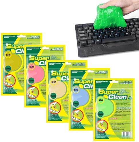 Tastaturreiniger Gel 5 Stück – Reinigungsknete, Wiederverwendbares Reinigungsgel 5 Farben je 80g, Universeller Staubreiniger für Auto Innenraum, Laptop, Tastatur, PC, Kamera, Drucker, Taschenrechner