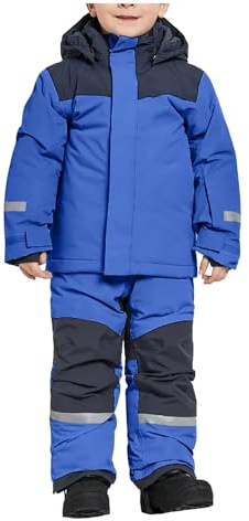 Generisch Unisex Kinder Schneeanzug Wasserdicht Skianzug Atmungsaktiv Schneeoverall Verdickt Fellkragen Kapuze Schneeoverall Warm Winddicht Outdoor Sport Matschanzug für Jungen Mädchen (Blau, 110)