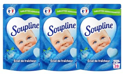 SOUPLINE Tablettes Adoucissantes Coeur Grand Air, Parfume le Linge de Maison, Douceur et Parfum Irrésistibles, Soupline Adoucissant Linge, Assouplissant Coeur 3x28 Tablettes = 84 Lavages