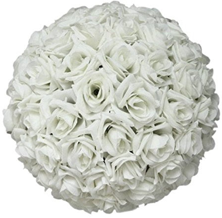 Palla decorativa di rose artificiali in seta da 20,3 cm, da appendere o come centrotavola per matrimonio., White, taglia unica