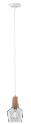 Paulmann 79745 Lámpara colgante Neordic Ylvie máx. 1x20 W, luminaria colgante para lámparas E27, lámpara de techo, claro/madera 230 V cristal/madera, sin fuente de luz