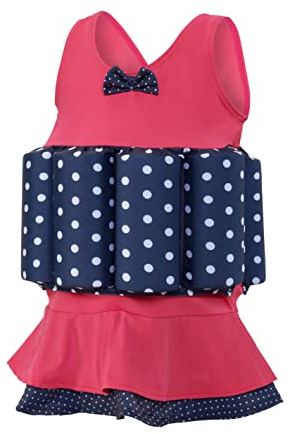 Konfidence Float suit - Traditional Kids Swimsuit for 1-5 Years with Adjustable Buoyancy/Removable Foam Floats - Super Soft,Flexible Lycra (Pink Polka Dot, 2-3 Years)