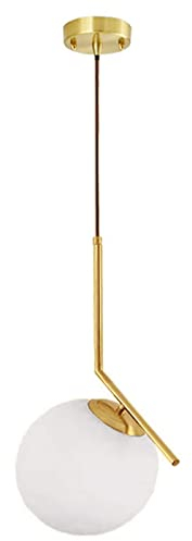 HJXDtech Moderne weiße Glaskugel Pendelleuchte, Gold Metall Loft Bar Hängelampe Küche Wohn- & Esszimmer Kronleuchter Deckenleuchte (1-Licht)
