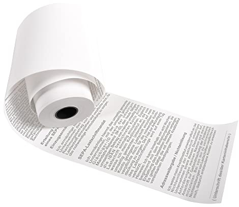 Exacompta 40339DE 10er Pack Thermorollen für EC-Cash Geräte, 1-lagig, Breite: 57mm, Länge 18m, Durchmesser Kern: 12mm SEPA Lastschrifttext auf der Rückseite(deutsch) 55g/m² extra-BPA frei