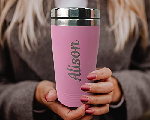 Hoolaroo Personalised Travel Mugs for Men Engraved Reusable Personalised Name Mugs Portable Coffee for Hot Drinks Travel Mugs with Lids for Teachers Pink for Women