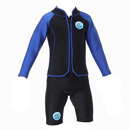 Kids Wetsuit Boys Short Sleeve Swimsuit Sun Protection 2.5mm Neoprene Two Piece Wet Suits Shorts Junior Youth Wetsuit Swimming Costume (Blue, 4XL)
