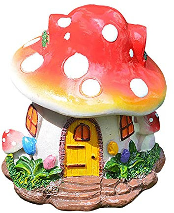 Casetta delle Fate Scultura di Fungo, Ornamenti da Giardino, Statue in Miniatura della Casa dei Funghi in Resina per La Decorazione del Giardino di Casa