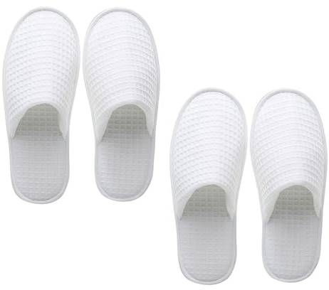 QUUPY Lot de 2 paires de chaussons de spa à bout fermé pour invités d'hôtel pour fêtes et voyages, blanc, 38/41 EU