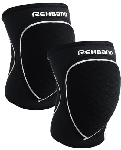 Rehband Rodilleras deportivas de neopreno para voleibol, balonmano y deportes de sala, ajuste ceñido y cómodo, protección de rodilla unisex, negro, 1 par, talla L