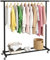 Buzowruil Standard Rod Simple Rolling Metal Clothing Rack Garment Rack Organizer Freestanding Hanger with Wheels,Black