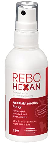 ReboHexan Wundspray 75ml: Polihexanidbasierte Wundreinigung für alle Haustiere, Erreicht tief liegende Stellen, Präzise Sprühapplikation, Entfernt effektiv Unreinheiten