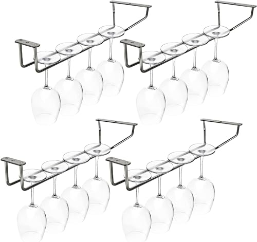 FWEEK 4 portabicchieri da vino, 35 x 11,5 cm, supporto per bicchieri da vino, portabicchieri con viti per bar e cucina