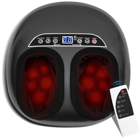 Fiqops Fußmassagegerät Elektrisch mit Wärmefunktion, Shiatsu Fußmassage für Plantarfasziitis und Schmerzlinderung, 6 Massagetechniken, Timer, bis Schuhgröße 34-44