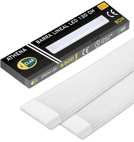 CLAR - Neon LED 120 cm, Plafoniera LED a Soffitto, Garage, 6500K (80W Pack 2)