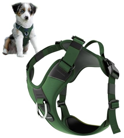 PupSensei No Pull Dog Harness - Durable Polyester Puppy Harness with Front Anti-Pull Loop, Reflective Strips, and Quick-Release Clips for Small, Medium, and Large Dogs (Forest Green, Medium)