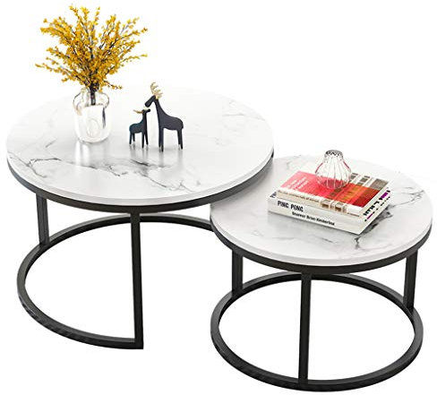Modernes rundes Satztisch-Set mit Metallgestell in Weiß und Schwarz für Wohnzimmer