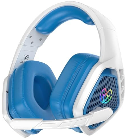 Cascos Gaming Inalámbricos 7.1 para Ps5/Ps4/PC, Auriculares Bluetooth con Micrófono con Cancelación de Ruido, 2.4GHz USB-C, 40H+ Batería para Switch/Mac/Portátil (Azul Cielo)