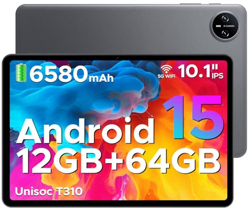 DOOGEE Tab A9 Tablet 10 Pulgadas, Tablet Andriod 15, 6580mAh, 12GB RAM+ 64GB ROM, Cámara Principal 8MP, Tableta para Niños Altavoces Duales, Tablets Infantil Bluetooth 5.0, OTG, Jack 3.5mm, Face ID