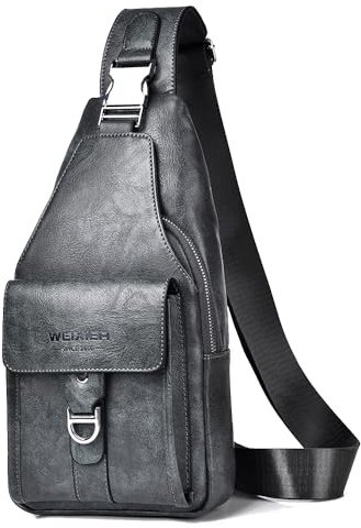 A-QMZL Bolso Hombre de Pecho de Piel Bandolera PU Cuero Bolsos Bandolera Casual Sling Bag Mochila Hombro Bolsas Impermeable Crossbody Bag (gris)