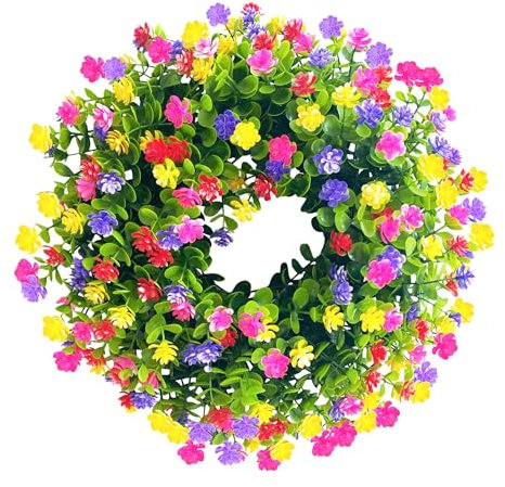 Eucalyptus Wreath for Front Door, Spring Summer Colorful Flowers Wreath, Lifelike Artificial Door Wreath Decoration for Farmhouse Wall Window Garden Farmhouse Décor (No Butterflies, 38CM)
