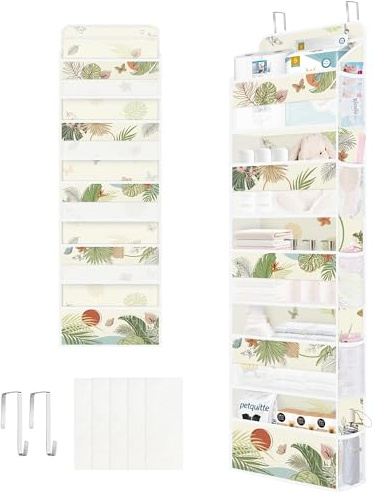 Clastyle Organizador Colgante Puerta Mujer Niña Foliage Bolsa Almacenamiento Colgante para Pañales Ropa Juguetes Almacenaje Colgante para Dormitorio Baño Camping, Palmera, 5 Bolsillos