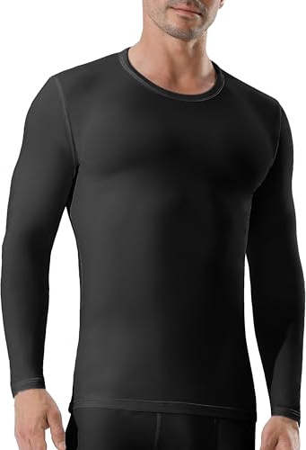 Channo Ropa Interior Térmica para Hombre: Camiseta de Manga Larga Elástica y Transpirable Climas Fríos Negro XL