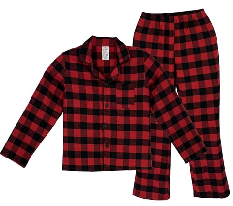 LNFINTDO Pyjamas för flickor, långärmad, rutig, vardagsklädsel, set för pojkar och flickor, flanell, pyjamas, rutig topp och underdel, 2 delar, nattkläder i bomull, nattkläder