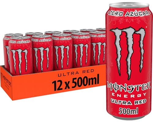 Monster Energy Ultra Red, Bebida EnergéticaPack de -12 Latas de 500ml