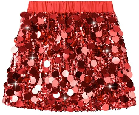 Miipat Jupe à Paillette Fille Scintillant Enfants Mini Jupes Glitter avec Doublure Taille Élastique Princesse Tutu Filles Skorts pour Danse Anniversaire Fête Festivals Rouge 130 5-6 Ans