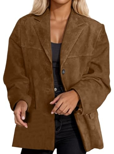 Veste en daim synthétique pour femme - Tenue d'automne tendance - Manteau surdimensionné et décontracté - Veste en jean avec polaire - Grande taille, marron, M