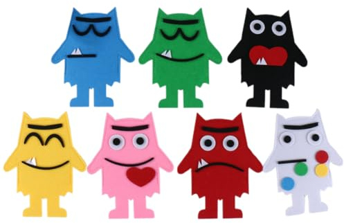 DOKRIN Marionetas de dedos Marionetas de aprendizaje de 7 piezas, juego familiar para sentir a los niños de la familia, aprender sentimientos, títeres de mano emociones, multicolor