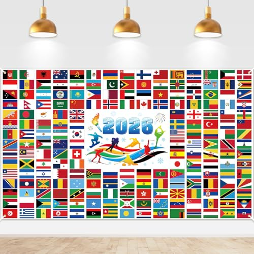 DPKOW 2026 Invernali Sport Striscione Decorazione, Mondiale Nazionale Bandiera Decorazioni per Internazionale Invernali Sport Evento Decorazione Sfondo, 185 x 110 cm