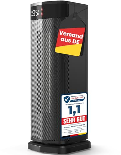 Heefoto Heizlüfter Energiesparend [TESTSIEGER], 2000W ECO Heizlüfter Leise, 24h Timer Heizlüfter Klein mit 90°Oszillation,Kipp- und Überhitzungsschutz, Schwarz