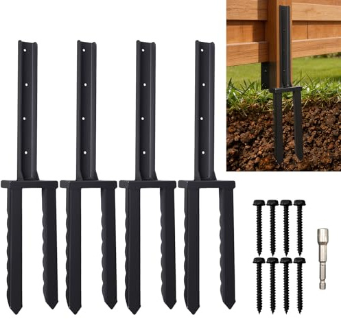 Fence Post Repair Kit 4 Pack,30 Heavy Duty Fence Post Stake Spike with Black Powder-Coated,Thickened Anchor Ground Spike for Repair Tilted/Broken Wood Fence Post