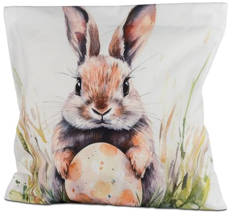 formano kudde 45 x 45 cm påskakvarell hare med påskägg – väderbeständig utomhuskudde med fyllning och dragkedja, smutsavvisande polyester dekorativ kudde