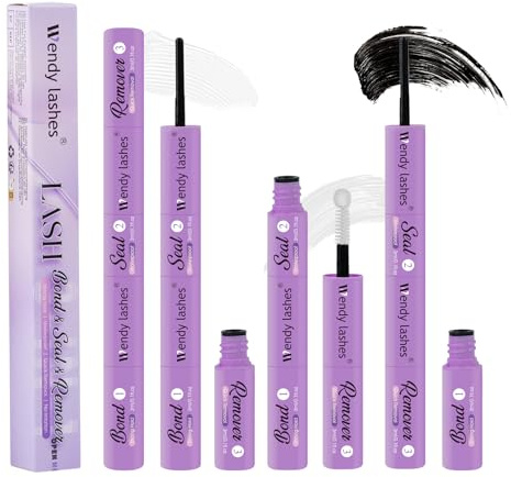 WENDY LASHES Colla Ciglia Finte 3-in-1,Bond+Sealant+Remover,Lashes Glue Impermeabile e Lunga Durata,Bassa Irritazione per Extension Ciglia
