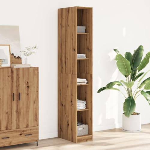 Tonture Armoire en chêne Artisan 30 x 50 x 200 cm avec 5 compartiments, espace de rangement pour chambre à coucher, couloir, garde-robe compacte, portes pivotantes stables, peu encombrant, design